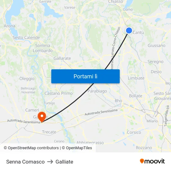 Senna Comasco to Galliate map