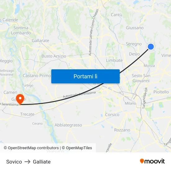 Sovico to Galliate map