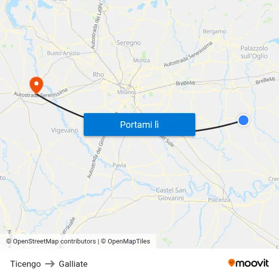 Ticengo to Galliate map