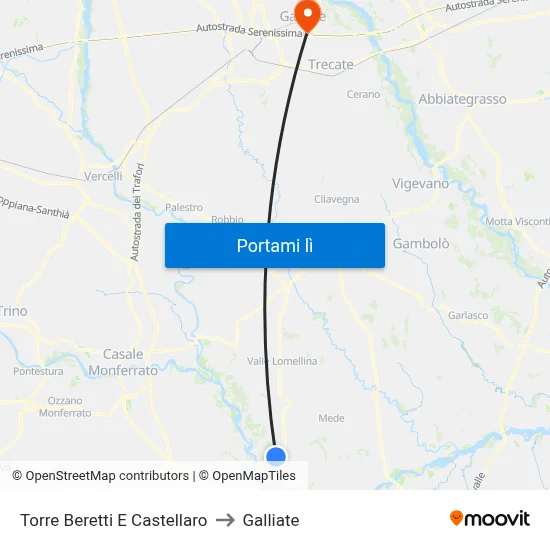 Torre Beretti E Castellaro to Galliate map