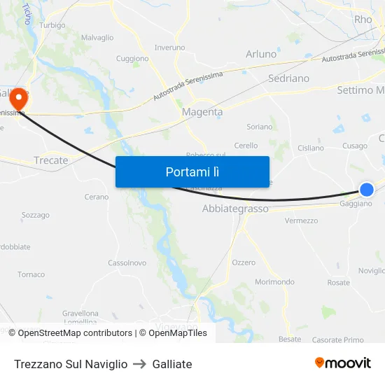 Trezzano Sul Naviglio to Galliate map