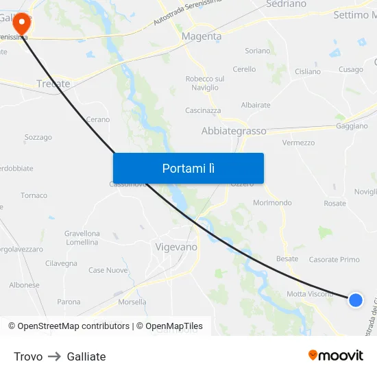 Trovo to Galliate map