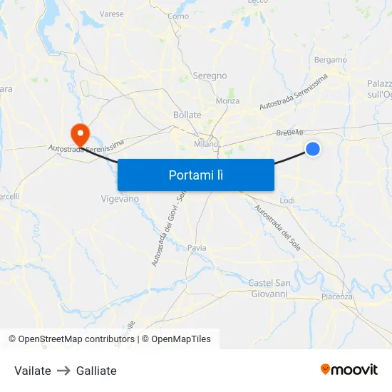 Vailate to Galliate map