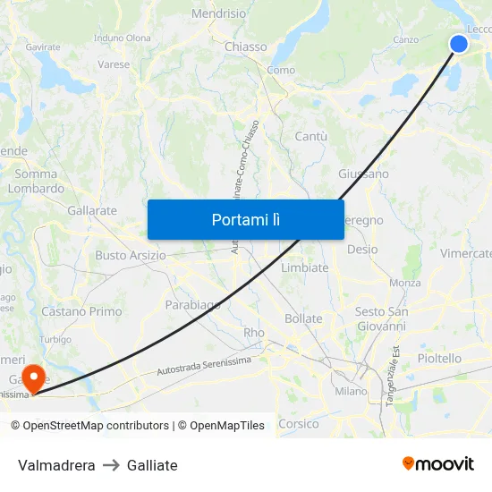 Valmadrera to Galliate map