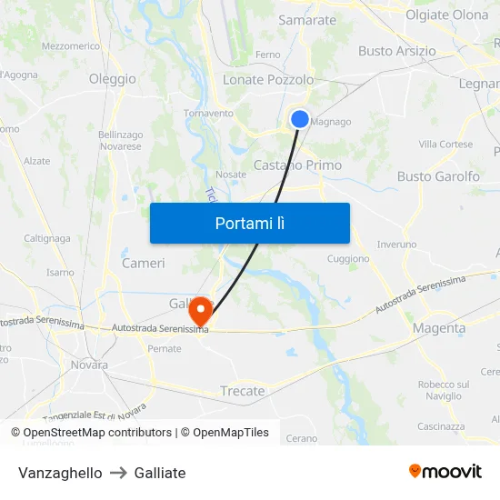 Vanzaghello to Galliate map