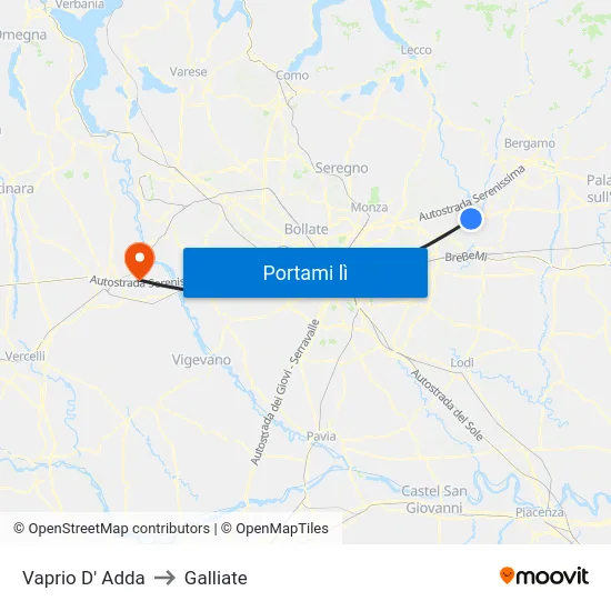 Vaprio D' Adda to Galliate map