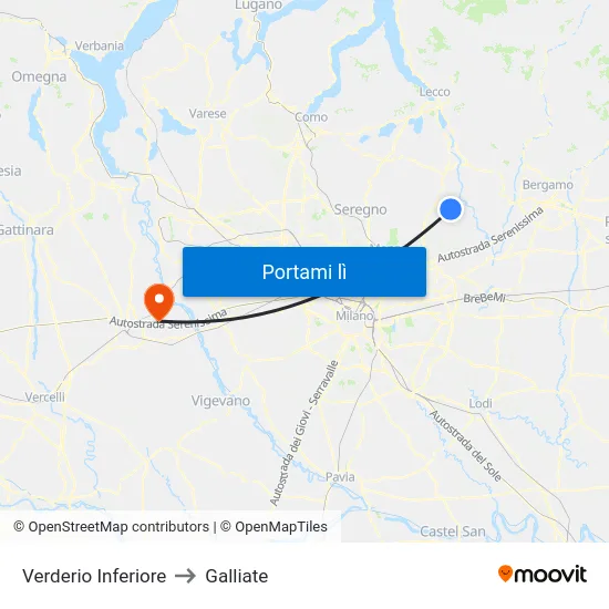 Verderio Inferiore to Galliate map