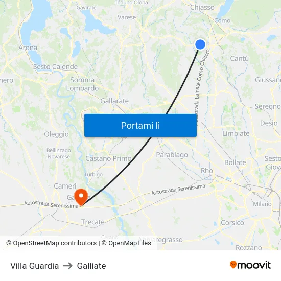 Villa Guardia to Galliate map