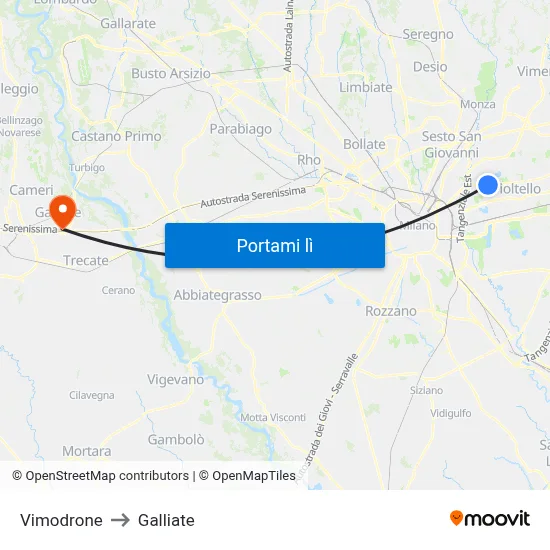 Vimodrone to Galliate map