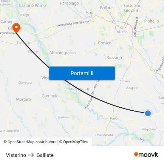 Vistarino to Galliate map