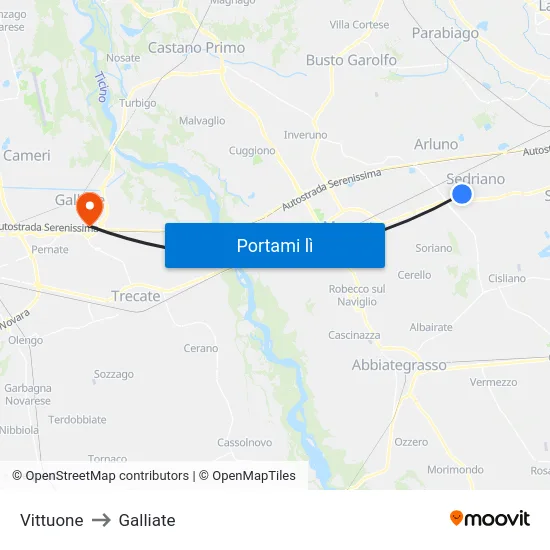 Vittuone to Galliate map