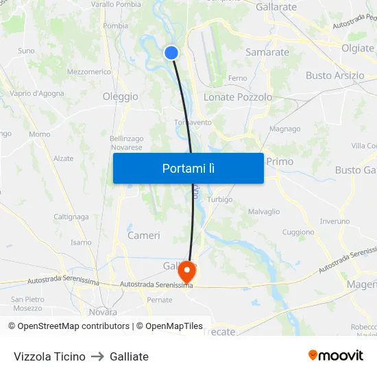 Vizzola Ticino to Galliate map