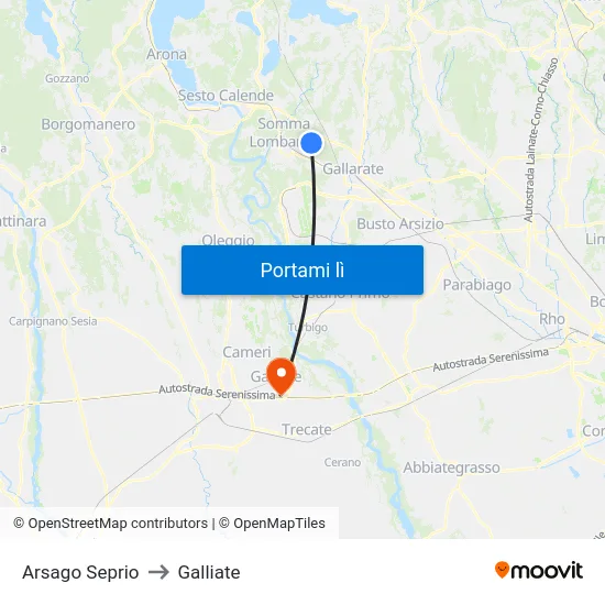 Arsago Seprio to Galliate map