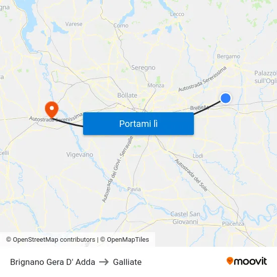 Brignano Gera D' Adda to Galliate map