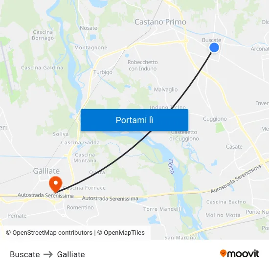 Buscate to Galliate map
