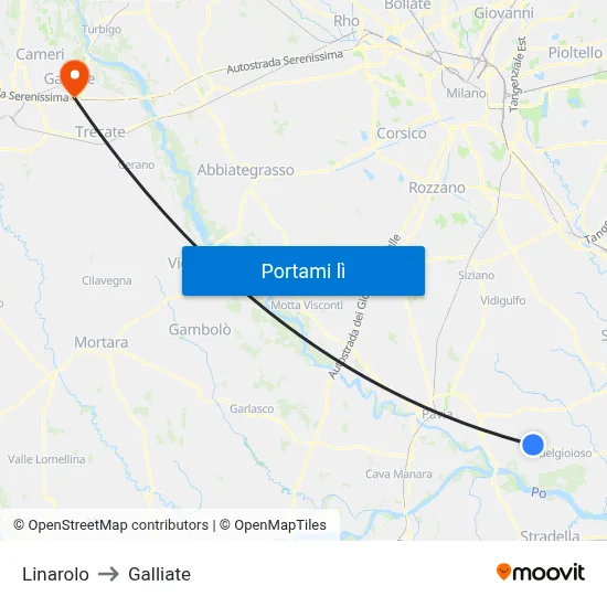Linarolo to Galliate map