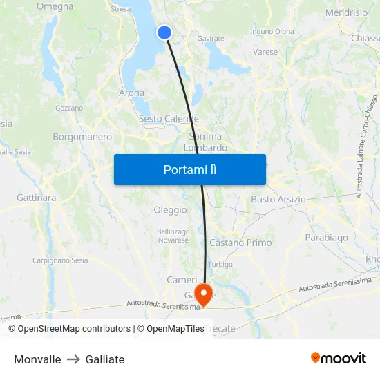 Monvalle to Galliate map