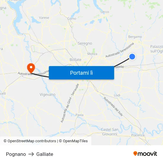 Pognano to Galliate map