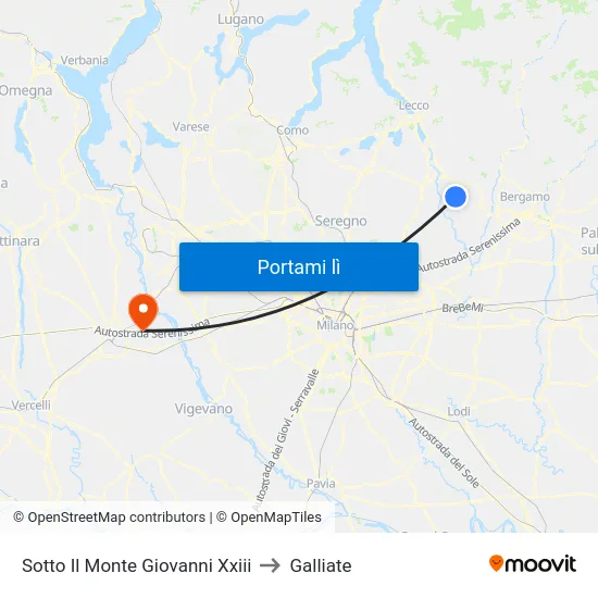 Sotto Il Monte Giovanni Xxiii to Galliate map