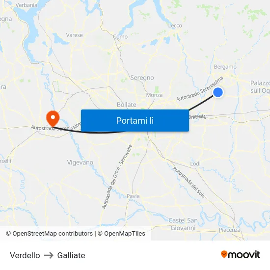 Verdello to Galliate map