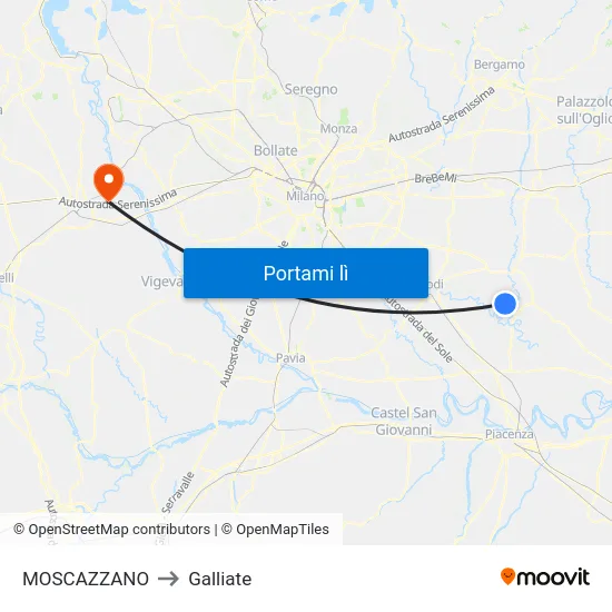 MOSCAZZANO to Galliate map