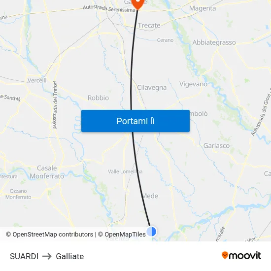 SUARDI to Galliate map