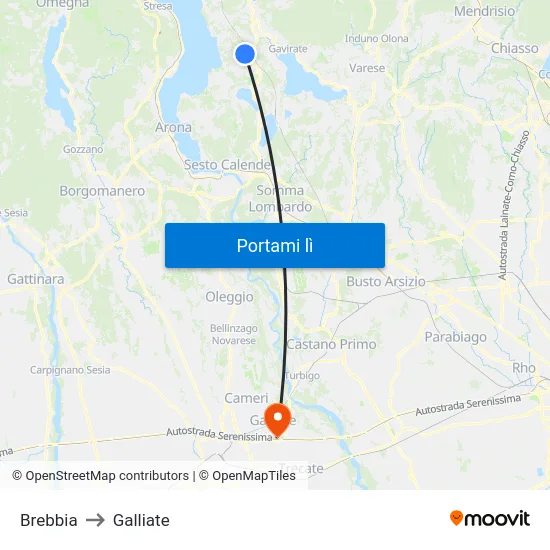 Brebbia to Galliate map