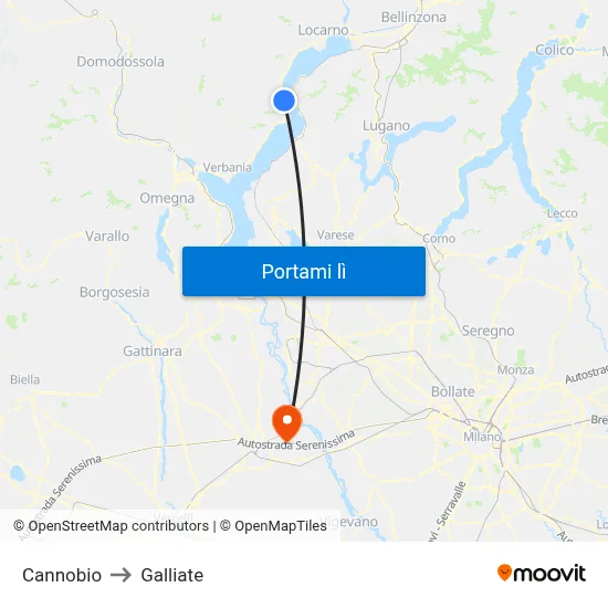 Cannobio to Galliate map