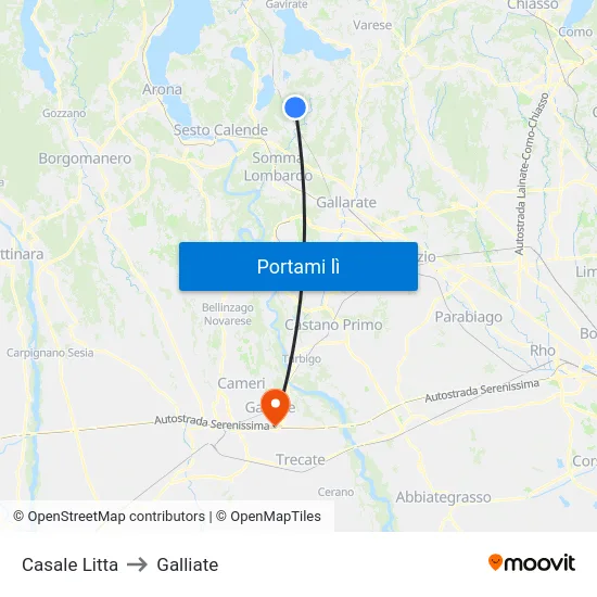 Casale Litta to Galliate map