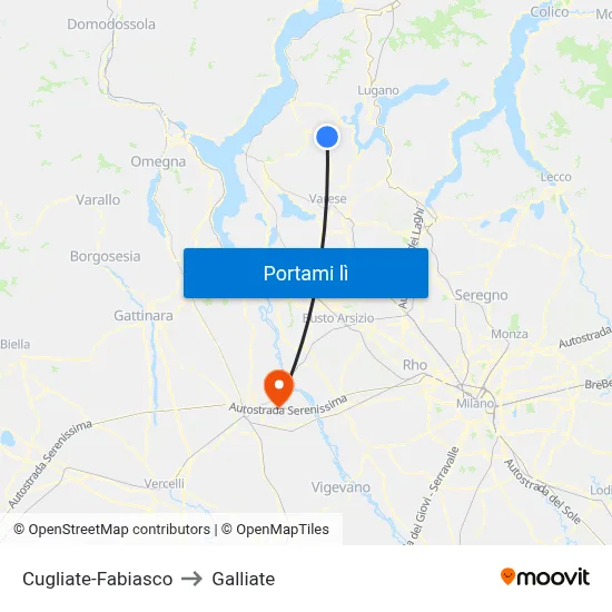 Cugliate-Fabiasco to Galliate map