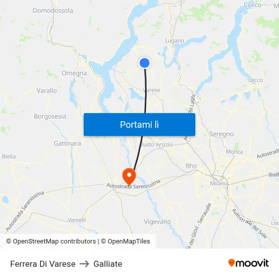 Ferrera Di Varese to Galliate map