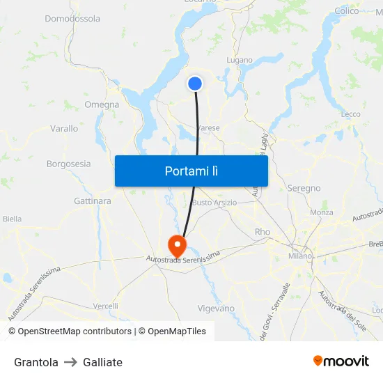 Grantola to Galliate map