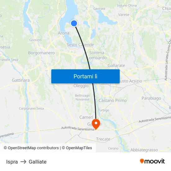 Ispra to Galliate map