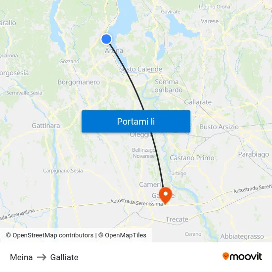 Meina to Galliate map