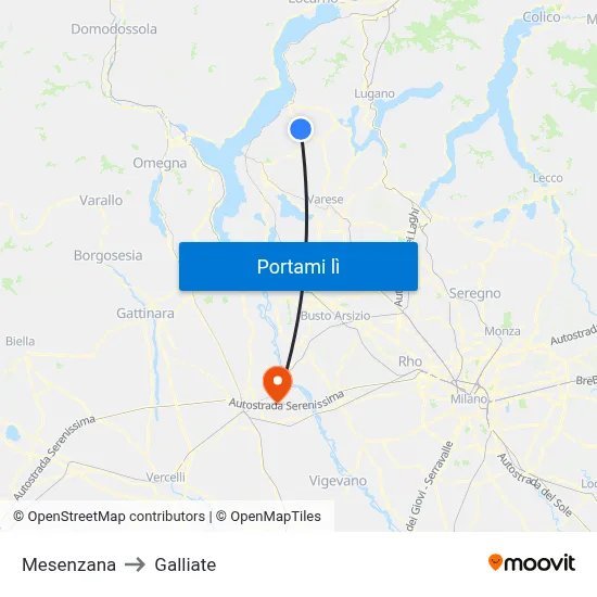 Mesenzana to Galliate map