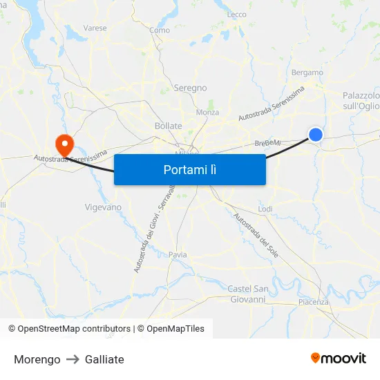 Morengo to Galliate map