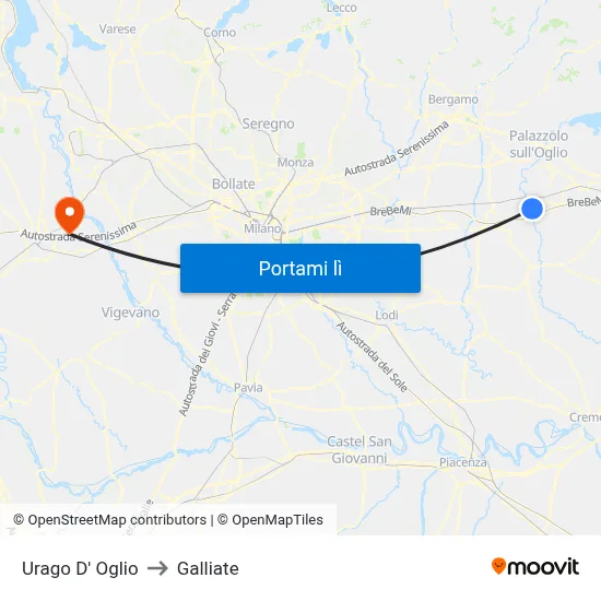 Urago D' Oglio to Galliate map