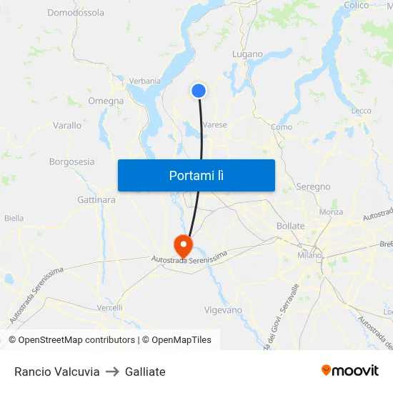Rancio Valcuvia to Galliate map