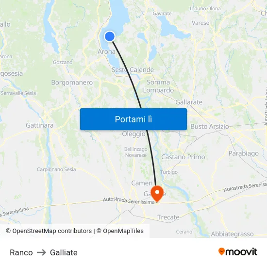 Ranco to Galliate map