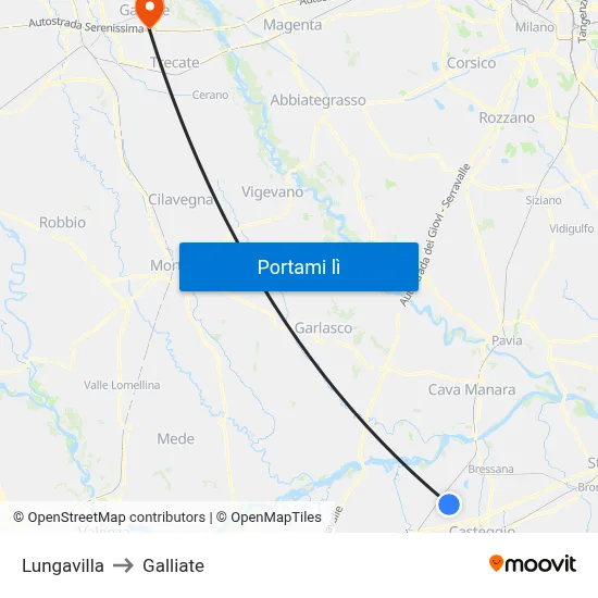 Lungavilla to Galliate map