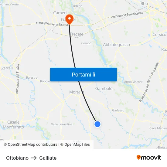 Ottobiano to Galliate map