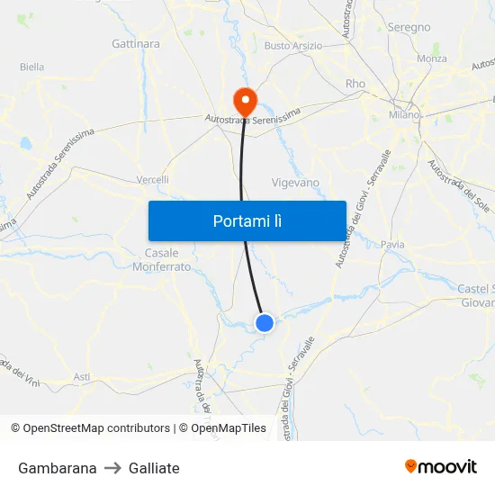 Gambarana to Galliate map