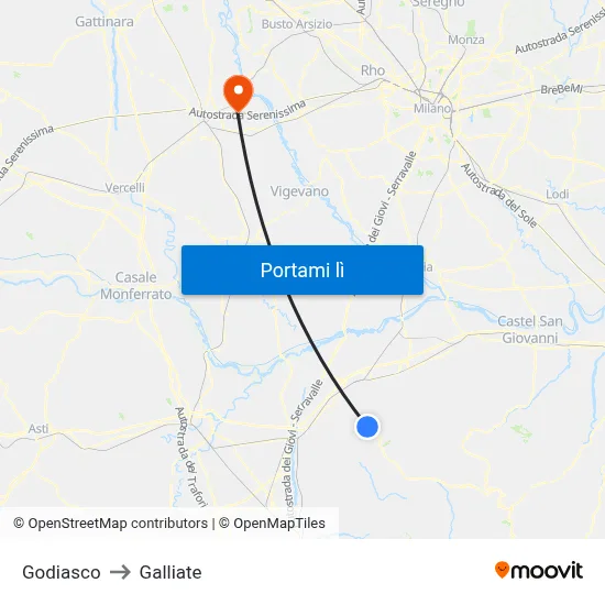 Godiasco to Galliate map