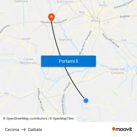 Cecima to Galliate map