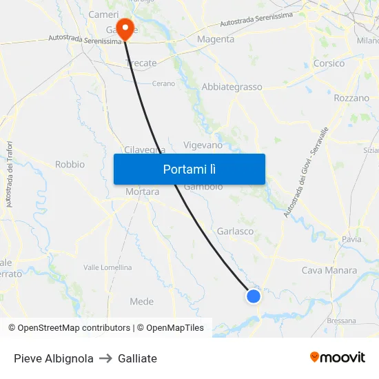 Pieve Albignola to Galliate map
