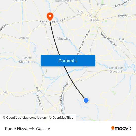 Ponte Nizza to Galliate map