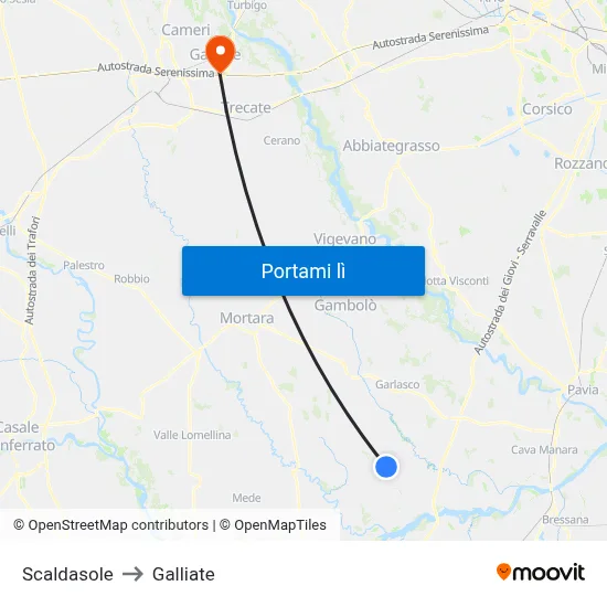 Scaldasole to Galliate map