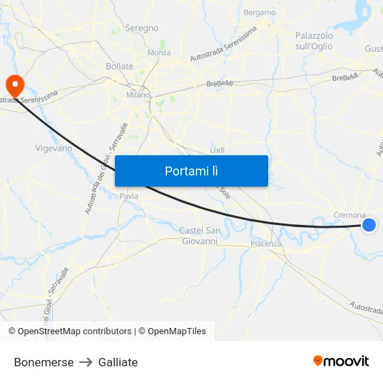 Bonemerse to Galliate map