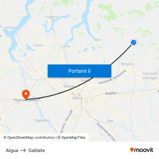 Algua to Galliate map