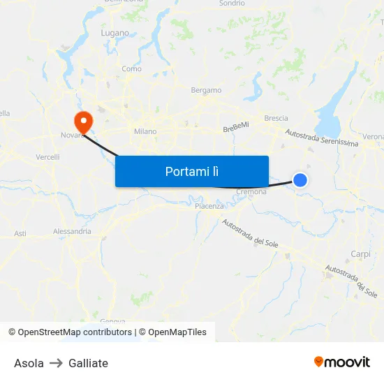 Asola to Galliate map